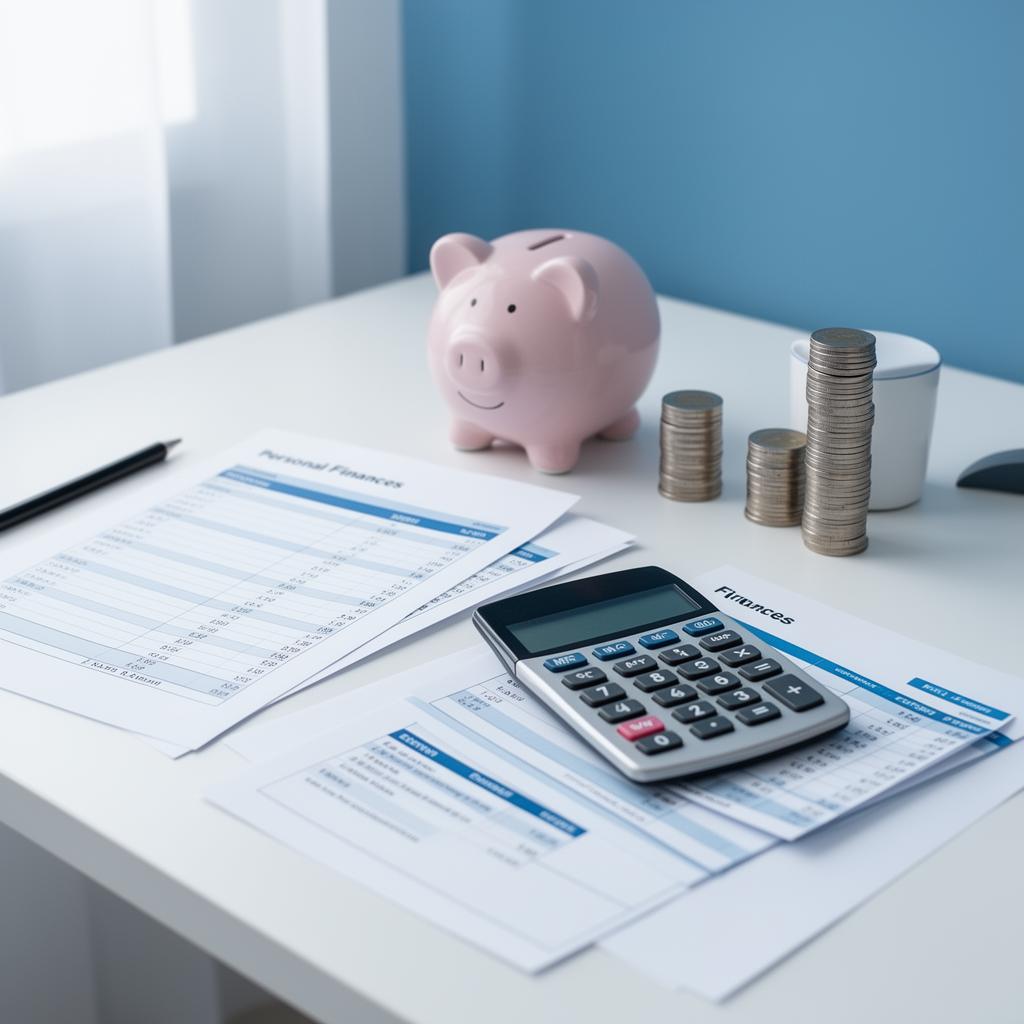 Organización financiera personal con documentos y calculadora